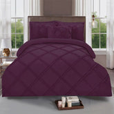 Ruffled Cross Pleated Duvet Set - Purple